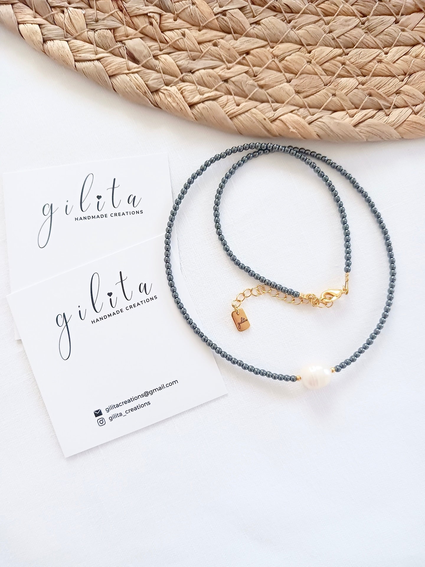 Κολιέ αιματίτη με μαργαριτάρι