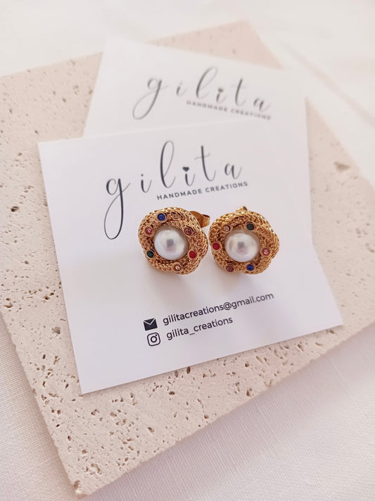 Ατσάλινα σκουλαρίκια με χρωματιστά ζιργκόν