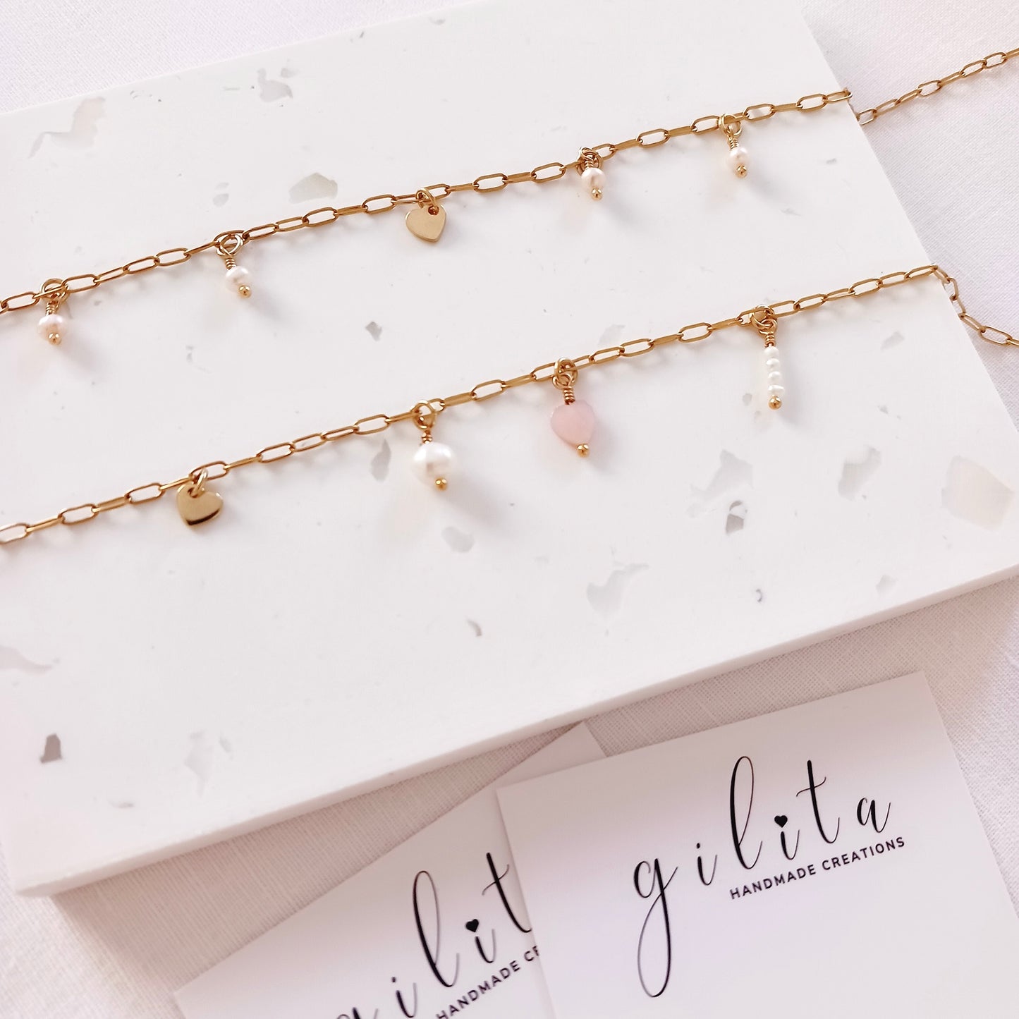 Ατσάλινο κολιέ με μαργαριτάρια και καρδιά