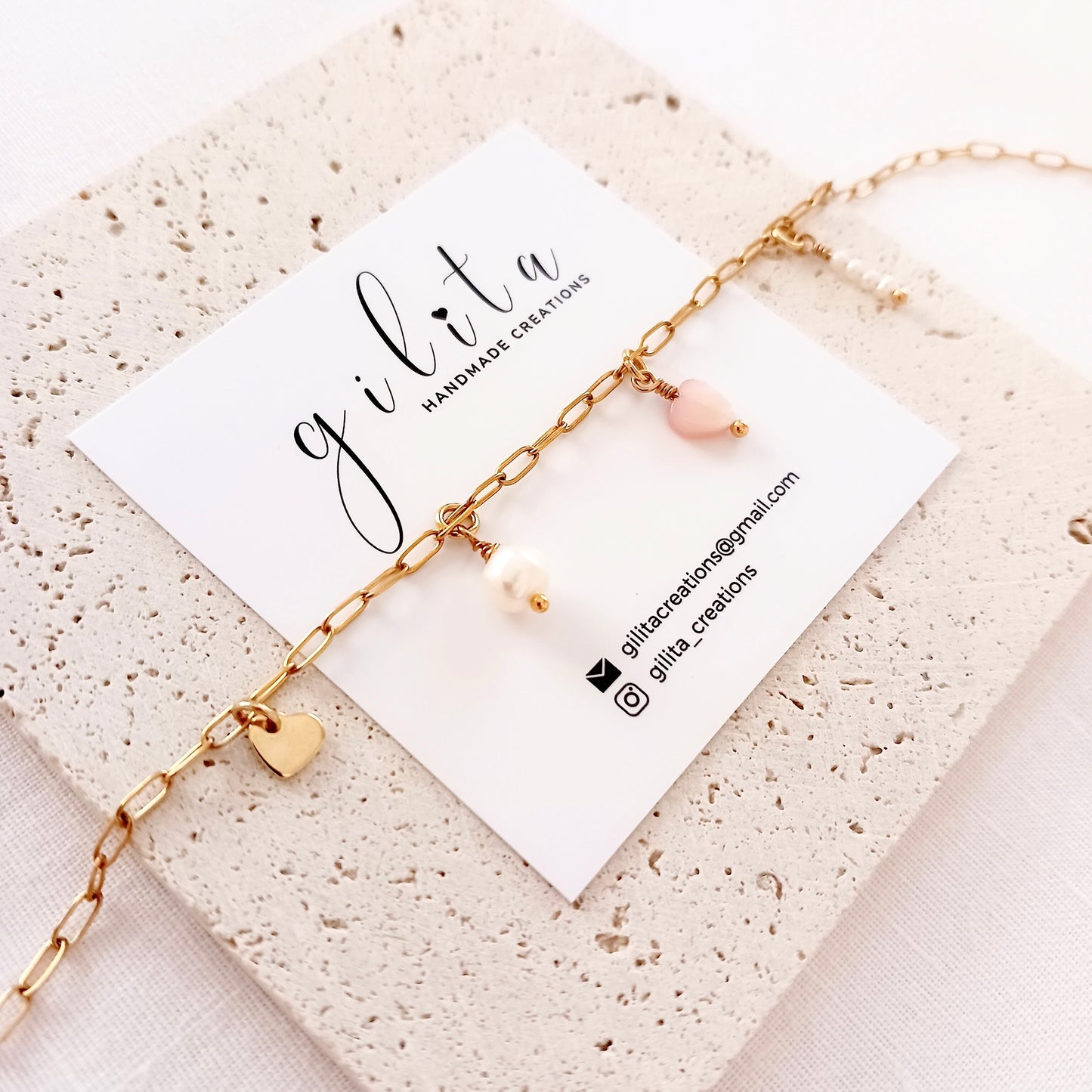 Ατσάλινο κολιέ με μαργαριτάρια και καρδιά