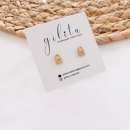 Καρφωτά σκουλαρίκια καρδιά λουκετάκι