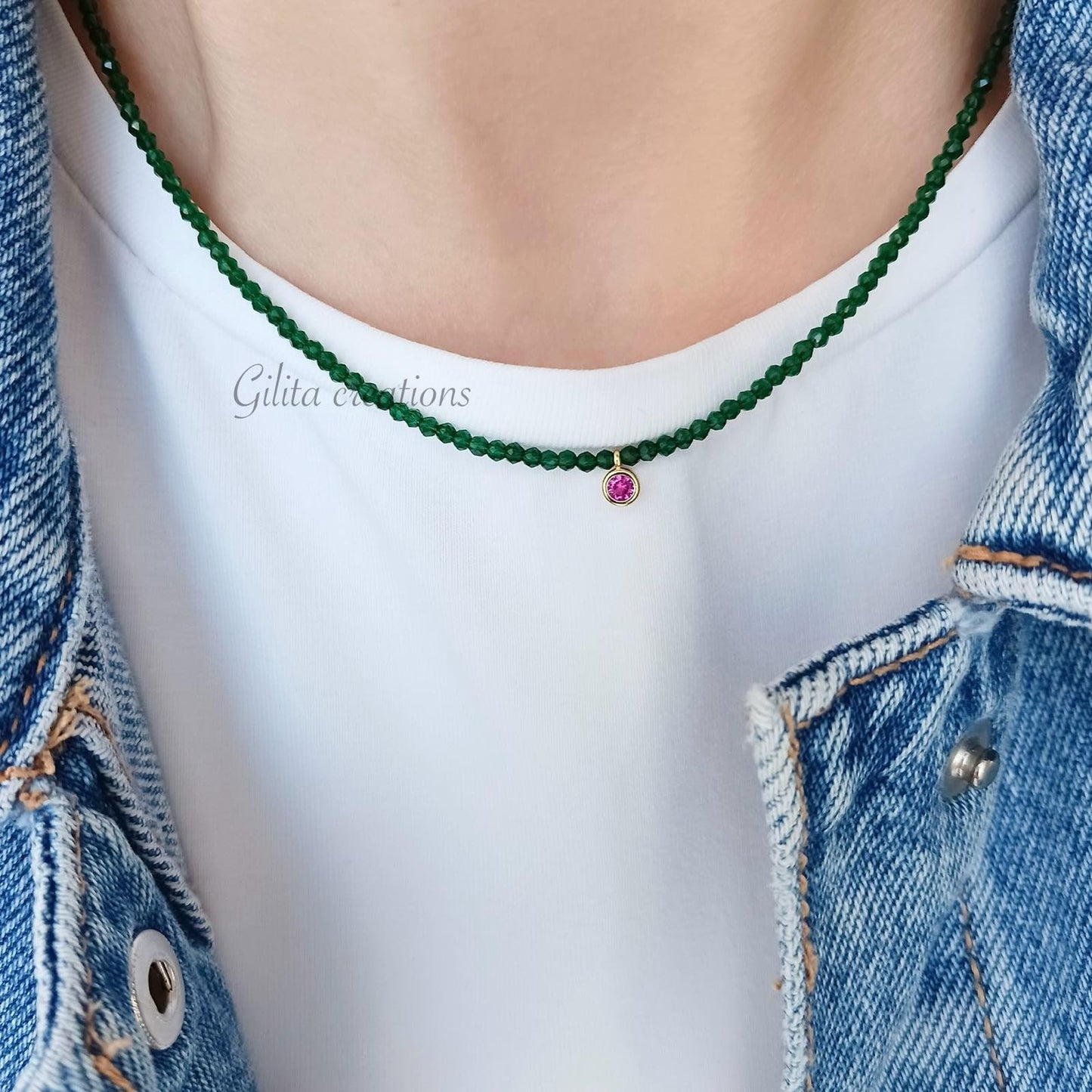 Κολιέ με σμαραγδί κρυσταλλάκια