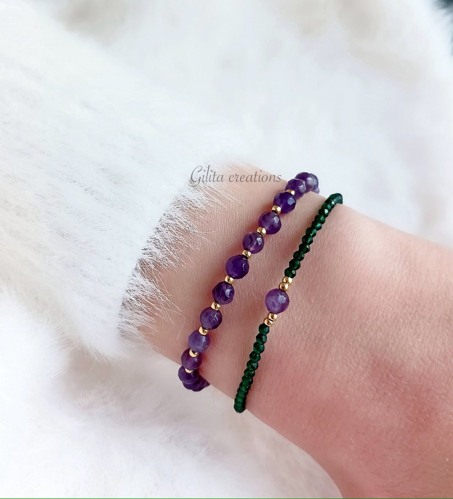 Βραχιόλι με σμαράγδι κρυσταλλάκια και αμέθυστο