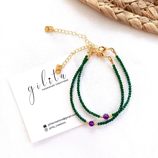 Βραχιόλι με σμαράγδι κρυσταλλάκια και αμέθυστο