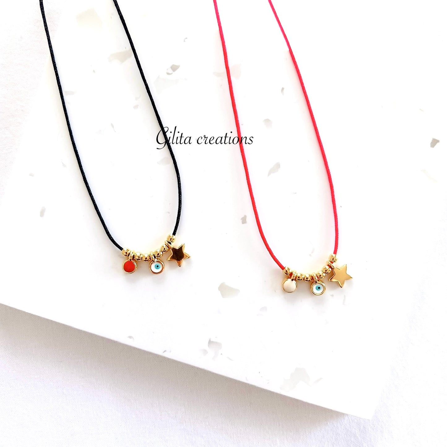 Χειροποίητο κολιέ με αστέρι και μαύρο κορδόνι